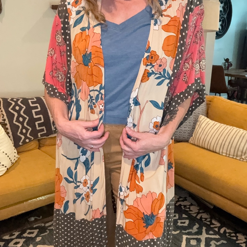 Angie Floral Kimono  - Pink, Orange, Cream